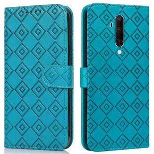 For OnePlus 7T Pro /  7 Pro Embossed Big Small Concentric Squares Pattern Horizontal Flip Leather Case with Card Slot & Holder & Wallet(Blue)
