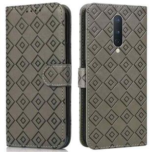 For OnePlus 8 Pro Embossed Big Small Concentric Squares Pattern Horizontal Flip Leather Case with Card Slot & Holder & Wallet(Grey)