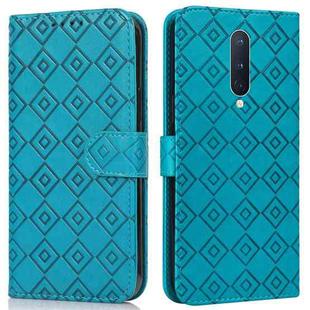 For OnePlus 8 Pro Embossed Big Small Concentric Squares Pattern Horizontal Flip Leather Case with Card Slot & Holder & Wallet(Blue)