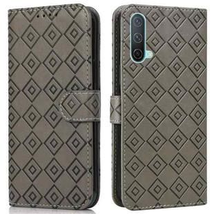 For OnePlus Nord CE 5G Embossed Big Small Concentric Squares Pattern Horizontal Flip Leather Case with Card Slot & Holder & Wallet(Grey)