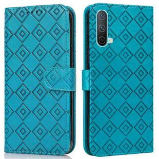 For OnePlus Nord CE 5G Embossed Big Small Concentric Squares Pattern Horizontal Flip Leather Case with Card Slot & Holder & Wallet(Blue)