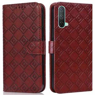 For OnePlus Nord CE 5G Embossed Big Small Concentric Squares Pattern Horizontal Flip Leather Case with Card Slot & Holder & Wallet(Brown)