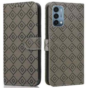 For OnePlus Nord N200 5G Embossed Big Small Concentric Squares Pattern Horizontal Flip Leather Case with Card Slot & Holder & Wallet(Grey)