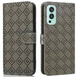 For OnePlus Nord 2 5G Embossed Big Small Concentric Squares Pattern Horizontal Flip Leather Case with Card Slot & Holder & Wallet(Grey)