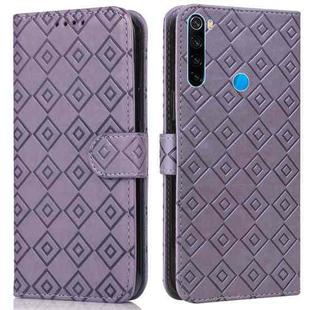 For Xiaomi Redmi Note 8 2021 / Note 8 Embossed Big Small Concentric Squares Pattern Horizontal Flip Leather Case with Card Slot & Holder & Wallet(Purple)
