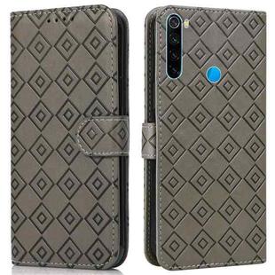 For Xiaomi Redmi Note 8 2021 / Note 8 Embossed Big Small Concentric Squares Pattern Horizontal Flip Leather Case with Card Slot & Holder & Wallet(Grey)
