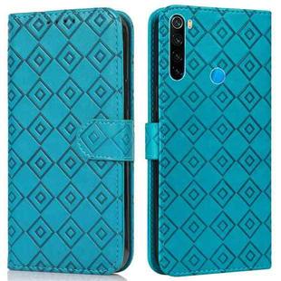 For Xiaomi Redmi Note 8 2021 / Note 8 Embossed Big Small Concentric Squares Pattern Horizontal Flip Leather Case with Card Slot & Holder & Wallet(Blue)