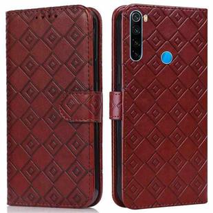 For Xiaomi Redmi Note 8 2021 / Note 8 Embossed Big Small Concentric Squares Pattern Horizontal Flip Leather Case with Card Slot & Holder & Wallet(Brown)