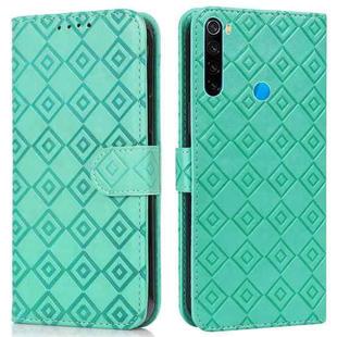 For Xiaomi Redmi Note 8 2021 / Note 8 Embossed Big Small Concentric Squares Pattern Horizontal Flip Leather Case with Card Slot & Holder & Wallet(Green)
