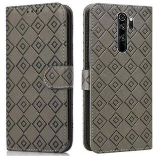 For Xiaomi Redmi Note 8 Pro Embossed Big Small Concentric Squares Pattern Horizontal Flip Leather Case with Card Slot & Holder & Wallet(Grey)