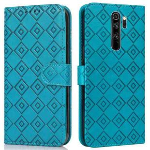 For Xiaomi Redmi Note 8 Pro Embossed Big Small Concentric Squares Pattern Horizontal Flip Leather Case with Card Slot & Holder & Wallet(Blue)