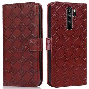 For Xiaomi Redmi Note 8 Pro Embossed Big Small Concentric Squares Pattern Horizontal Flip Leather Case with Card Slot & Holder & Wallet(Brown)