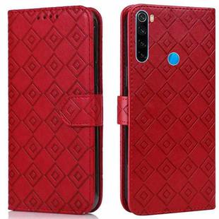 For Xiaomi Redmi Note 8T Embossed Big Small Concentric Squares Pattern Horizontal Flip Leather Case with Card Slot & Holder & Wallet(Red)