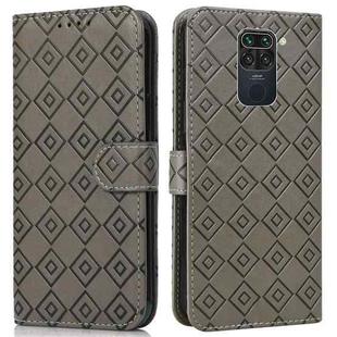 For Xiaomi Redmi Note 9 Embossed Big Small Concentric Squares Pattern Horizontal Flip Leather Case with Card Slot & Holder & Wallet(Grey)
