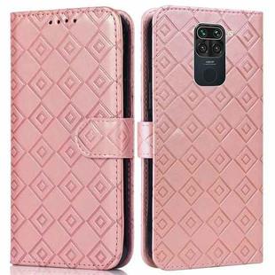 For Xiaomi Redmi Note 9 Embossed Big Small Concentric Squares Pattern Horizontal Flip Leather Case with Card Slot & Holder & Wallet(Pink)