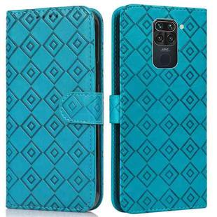 For Xiaomi Redmi Note 9 Embossed Big Small Concentric Squares Pattern Horizontal Flip Leather Case with Card Slot & Holder & Wallet(Blue)