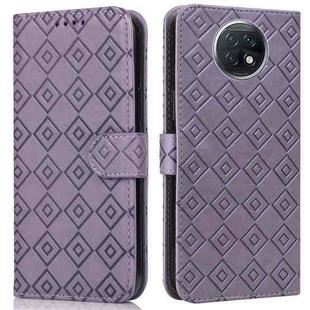 For Xiaomi Redmi Note 9 5G / Note 9T Embossed Big Small Concentric Squares Pattern Horizontal Flip Leather Case with Card Slot & Holder & Wallet(Purple)