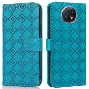 For Xiaomi Redmi Note 9 5G / Note 9T Embossed Big Small Concentric Squares Pattern Horizontal Flip Leather Case with Card Slot & Holder & Wallet(Blue)