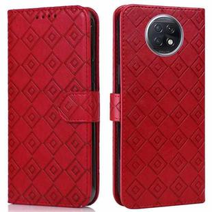 For Xiaomi Redmi Note 9 5G / Note 9T Embossed Big Small Concentric Squares Pattern Horizontal Flip Leather Case with Card Slot & Holder & Wallet(Red)