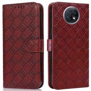 For Xiaomi Redmi Note 9 5G / Note 9T Embossed Big Small Concentric Squares Pattern Horizontal Flip Leather Case with Card Slot & Holder & Wallet(Brown)