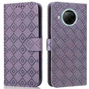 For Xiaomi Redmi Note 9 Pro 5G / Mi 10i Embossed Big Small Concentric Squares Pattern Horizontal Flip Leather Case with Card Slot & Holder & Wallet(Purple)