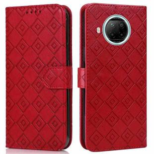 For Xiaomi Redmi Note 9 Pro 5G / Mi 10i Embossed Big Small Concentric Squares Pattern Horizontal Flip Leather Case with Card Slot & Holder & Wallet(Red)