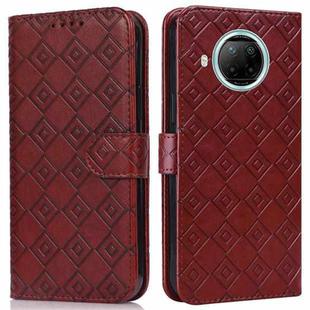 For Xiaomi Redmi Note 9 Pro 5G / Mi 10i Embossed Big Small Concentric Squares Pattern Horizontal Flip Leather Case with Card Slot & Holder & Wallet(Brown)