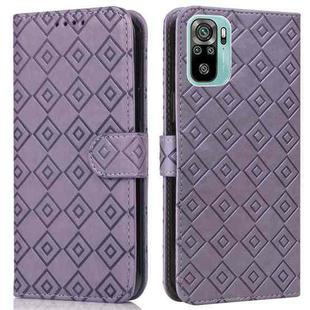 For Xiaomi Redmi Note 10 4G / Note 10S Embossed Big Small Concentric Squares Pattern Horizontal Flip Leather Case with Card Slot & Holder & Wallet(Purple)