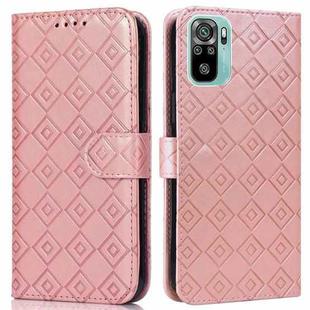 For Xiaomi Redmi Note 10 4G / Note 10S Embossed Big Small Concentric Squares Pattern Horizontal Flip Leather Case with Card Slot & Holder & Wallet(Pink)
