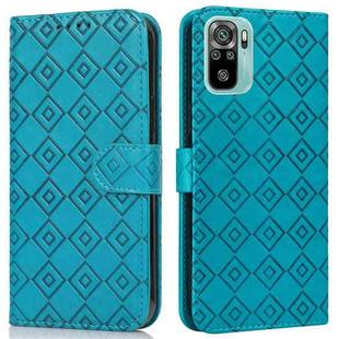 For Xiaomi Redmi Note 10 4G / Note 10S Embossed Big Small Concentric Squares Pattern Horizontal Flip Leather Case with Card Slot & Holder & Wallet(Blue)