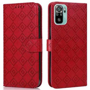 For Xiaomi Redmi Note 10 4G / Note 10S Embossed Big Small Concentric Squares Pattern Horizontal Flip Leather Case with Card Slot & Holder & Wallet(Red)