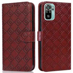 For Xiaomi Redmi Note 10 4G / Note 10S Embossed Big Small Concentric Squares Pattern Horizontal Flip Leather Case with Card Slot & Holder & Wallet(Brown)