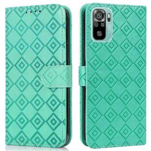 For Xiaomi Redmi Note 10 4G / Note 10S Embossed Big Small Concentric Squares Pattern Horizontal Flip Leather Case with Card Slot & Holder & Wallet(Green)