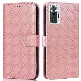 For Xiaomi Redmi Note 10 Pro/10 Pro Max Embossed Big Small Concentric Squares Pattern Horizontal Flip Leather Case with Card Slot & Holder & Wallet(Pink)