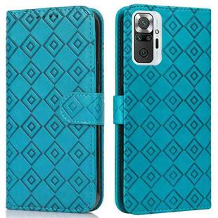 For Xiaomi Redmi Note 10 Pro/10 Pro Max Embossed Big Small Concentric Squares Pattern Horizontal Flip Leather Case with Card Slot & Holder & Wallet(Blue)