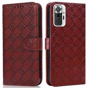 For Xiaomi Redmi Note 10 Pro/10 Pro Max Embossed Big Small Concentric Squares Pattern Horizontal Flip Leather Case with Card Slot & Holder & Wallet(Brown)