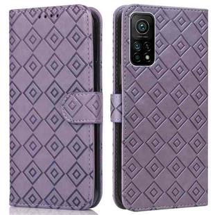 For Xiaomi Mi 10T / 10T Pro/Redmi K30S Embossed Big Small Concentric Squares Pattern Horizontal Flip Leather Case with Card Slot & Holder & Wallet(Purple)