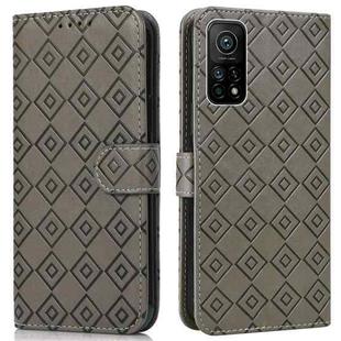 For Xiaomi Mi 10T / 10T Pro/Redmi K30S Embossed Big Small Concentric Squares Pattern Horizontal Flip Leather Case with Card Slot & Holder & Wallet(Grey)