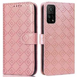 For Xiaomi Mi 10T / 10T Pro/Redmi K30S Embossed Big Small Concentric Squares Pattern Horizontal Flip Leather Case with Card Slot & Holder & Wallet(Pink)