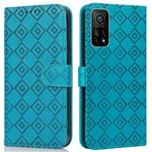 For Xiaomi Mi 10T / 10T Pro/Redmi K30S Embossed Big Small Concentric Squares Pattern Horizontal Flip Leather Case with Card Slot & Holder & Wallet(Blue)