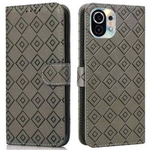 For Xiaomi Mi 11 Embossed Big Small Concentric Squares Pattern Horizontal Flip Leather Case with Card Slot & Holder & Wallet(Grey)