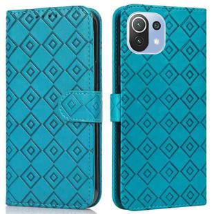 For Xiaomi Mi 11 Lite Embossed Big Small Concentric Squares Pattern Horizontal Flip Leather Case with Card Slot & Holder & Wallet(Blue)