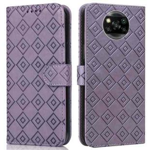 For Xiaomi Poco X3 / X3 NFC Embossed Big Small Concentric Squares Pattern Horizontal Flip Leather Case with Card Slot & Holder & Wallet(Purple)