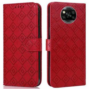 For Xiaomi Poco X3 / X3 NFC Embossed Big Small Concentric Squares Pattern Horizontal Flip Leather Case with Card Slot & Holder & Wallet(Red)