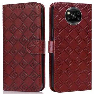 For Xiaomi Poco X3 / X3 NFC Embossed Big Small Concentric Squares Pattern Horizontal Flip Leather Case with Card Slot & Holder & Wallet(Brown)