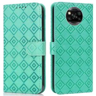 For Xiaomi Poco X3 / X3 NFC Embossed Big Small Concentric Squares Pattern Horizontal Flip Leather Case with Card Slot & Holder & Wallet(Green)