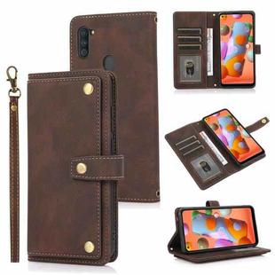 For Samsung Galaxy A11 PU + TPU Horizontal Flip Leather Case with Holder & Card Slot & Wallet & Lanyard(Brown)