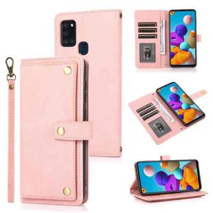 For Samsung Galaxy A21s PU + TPU Horizontal Flip Leather Case with Holder & Card Slot & Wallet & Lanyard(Pink)
