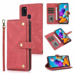 For Samsung Galaxy A21s PU + TPU Horizontal Flip Leather Case with Holder & Card Slot & Wallet & Lanyard(Wine Red)