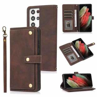 For Samsung Galaxy S21 Ultra 5G PU + TPU Horizontal Flip Leather Case with Holder & Card Slot & Wallet & Lanyard(Brown)